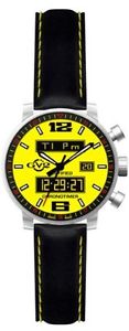 GV2 by Gevril Men's Ana Space Chronometer Watch 4602L Black Leather Yellow Dial