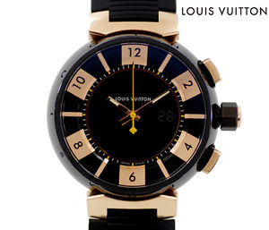 Free Shipping Pre-owned LOUIS VUITTON Q118N Tambour In Black Chronograph Quartz