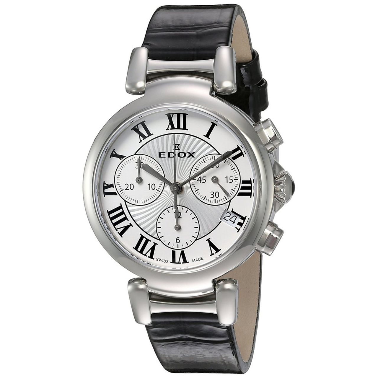 Edox 10220 3C AR Womens Silver Dial Analog Quartz Watch with Leather Strap