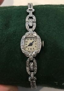 Antique Art Deco All Platinum Ladies Wristwatch Diamond Watch Band