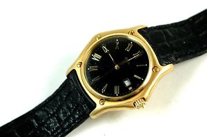 Ebel 18K Gold Man’s Model 1911 Wrist Watch W/ Black Dial EXCELLENT