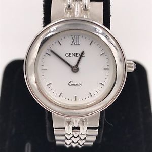 GENEVE Women's Solid 14k White Gold Italian Quartz Watch With Sapphire Crystal