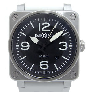 BELL&ROSS BR03-92 Date SS Rubber Black Dial Auto Mens Watch Only FS MC #1279