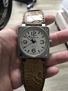 Bell & Ross BR01-92-S White Dial Stainless Steel 46mm  Custom Tan Ostrich Strap