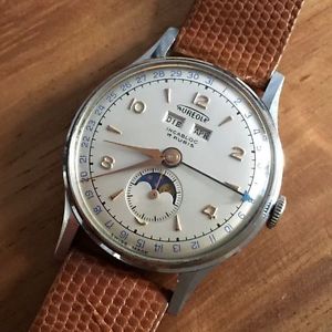1950 Vintage Top Condition Aureole Triple Calendar Moonphase Men´s Watch Manual