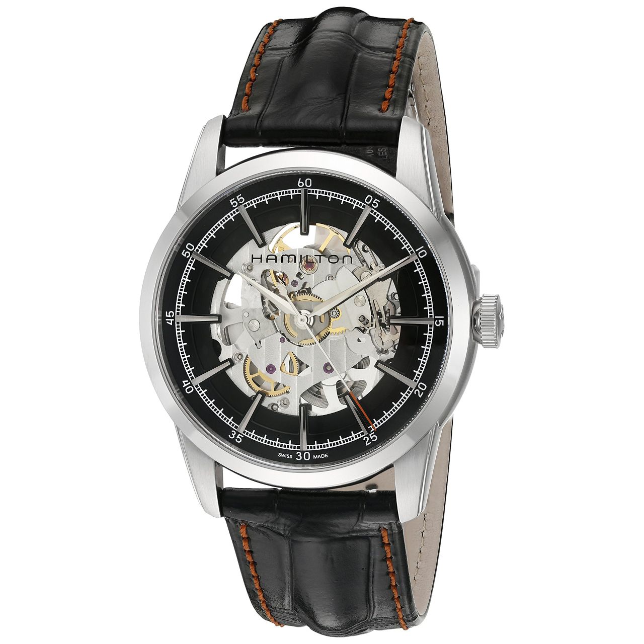 Hamilton H40655731 Mens Black Dial Analog Automatic Watch with Leather Strap