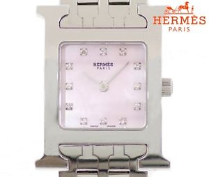 Auth HERMES H Watch HH1.210 12P Diamonds Quartz SS Women's watch