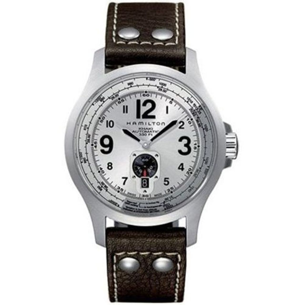 Hamilton H765155539 Mens White Dial Analog Automatic Watch with Leather Strap