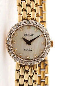 Estate $6000 JAGUAR 1ct Diamond MOP Ladies 14k Yellow Gold Watch 31g