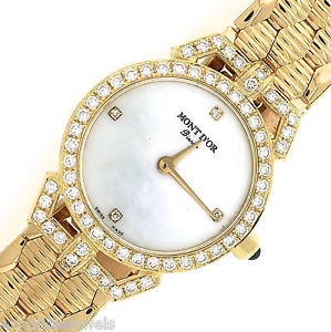 Ladies Mont D'Or Bienne 18K Yellow Gold 0.95ctw Diamond MOP Swiss Quartz Watch