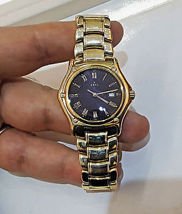 Ebel 1911 Solid 18k Yellow Gold 34mm Black Roman Dial Quartz Watch