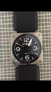 BELL&ROSS Aviation BR03-92S SS Rubber Black Dial Auto Mens *FAST FREE SHIPPING*!