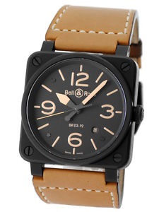BELL&ROSS HERITAGE BR03-92 SS PVD Calf Leather Black Dial Auto Mens FS MC #1320