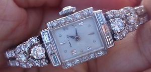 3.8cts Diamond antique hand wind Hamilton 14k Solid gold excellent condition