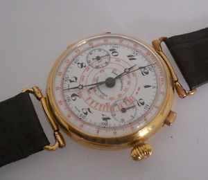 Eberhard & Co 18k Yellow Gold Chronograph Watch  Original Enamel dial