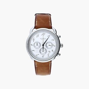 hermes / stainless steel & leather acreau chronograph / watch