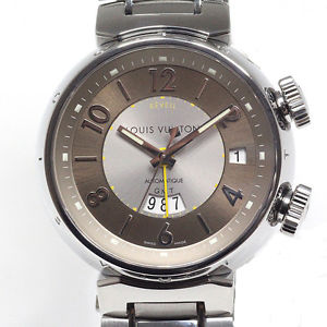 Free Shipping Pre-owned LOUIS VUITTON Tambour GMT Reveil Q1152 Brown Dial