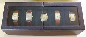 HAMILTON WATCHES LOT OF 5 VINTAGE MANUAL WINDING WATCHES IN DISPLAY CASE