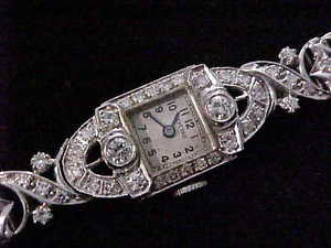 Ladies Platinum White Gold And Diamond Vintage Art Deco Cocktail Watch SHARP!!!!