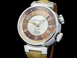Free Shipping Pre-owned LOUIS VUITTON Tambour GMT Reveil LV113 Q1152