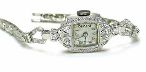 Antique Art Deco ALL Platinum & 1.00ct, Diamond ladies Wristwatch 1920's runs