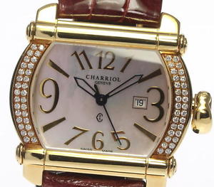 Auth Philippe Charriol CCHTLG Solid Gold Shell Diamond bezel Ladies watch_330694