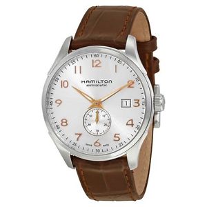 Hamilton H42515555 Mens Silver Dial Analog Automatic Watch with Leather Strap