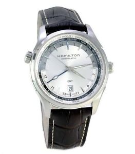 Hamilton Watch Jazzmaster GMT Silver Dial Black Leather Mens Watch H32605551