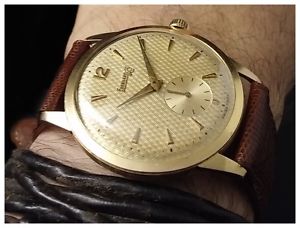 INCREDIBLE 18K GOLD EBERHARD OVERSIZED WRISTWATCH WITH A WONDERFUL TEXTURED DIAL