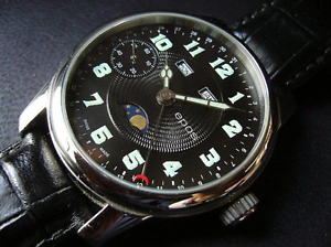 Auth EPOS 3281 Triple Calendar 3281BL Hand-winding SS x Leather Men's watch