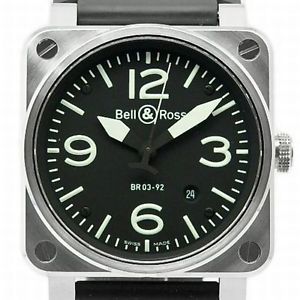 BELL&ROSS Aviation BR03-92S SS Rubber Black Dial Auto Mens Free Ship EC #1287