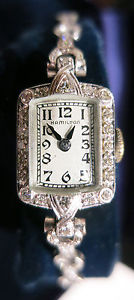 Antique Lady Hamilton 900 Platinum 100 IRID 1920's Diamond Art Deco Watch