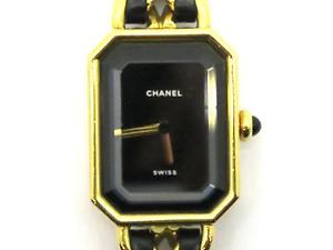 Auth Chanel Metal Leather Strap Premiere L Watch Gold/ Black