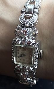 Antique 7.17Cts Diamond Platinum Watch 1940's Lady's Hamilton 2004 Appraisal 37g