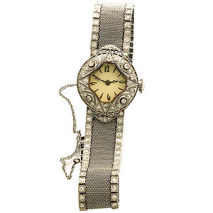 Deco Ladies Platinum Diamond Wrist Watch with Rare Mesh Platinum Diamond Band