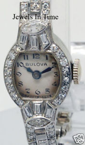 Bulova Ladies Vintage Platinum & Diamond Watch