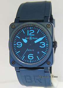 Bell & Ross Aviation Military Blue Ceramic Mens Automatic Watch +Pouch BR03-92