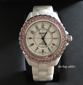 Genuine! CHANEL J12 Pink Sapphire Bezel Automatic Watch & Receipt 38mm £7250