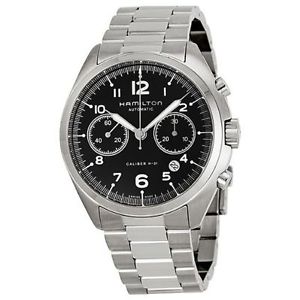 Hamilton Pilot Pioneer Automatic Chronograph Black Dial Stainless Steel Mens Wat