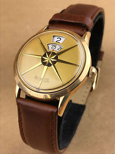 Benrus Dial-O-Rama Jump Hour 1950s Vintage 10K Gold Watch - Clean