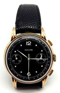 HAMILTON 18K ROSE GOLD WITH BLACK FACE, TIME-STOP, CHRONOGRAPH MAN'S WATCH