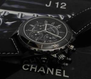 Chanel J12 H0938 Black Ceramic Chronograph Watch 41mm Used W/Box Rare