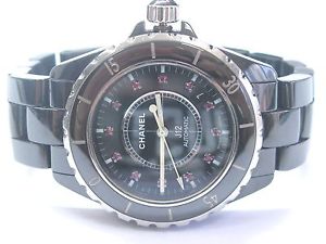 Chanel J12  Black Ceramic 38mm Medium Size Unisex Watch with Ruby Markers Rubies