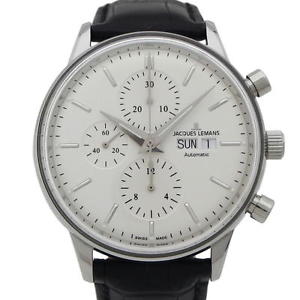 Auth JACQUES LEMANS Classic Chrono Date Ref. N-208A Automatic SS x Leather Men's