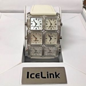 Icelink White MOP 6 Time Zone Ambassador Big Case 1.50ct Diamond Watch