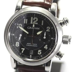 Auth GRAHAM Aero Flyback Chronograph Automatic SS x Leather Men's watch