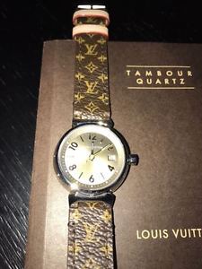 Brand New Strap Monogram Authentic Louis Vuitton Ladies Tambour 28mm Watch Q1212