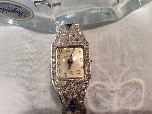 1920s Diamond/Sapphire  Platinum Ladies Watch 6" Long