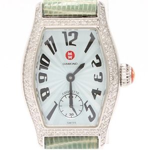 Auth MICHELE WATCH Diamond Bezel 71-9001 Quartz SS x Leather Women's watch