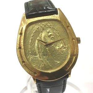 AUTHENTIC ARS Germany Horse-Design Dial Men's Wristwatch Quartz K18YG Gold
